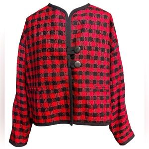 Fredy's Vintage Two Button Black And Red Silk Blazer Jacket Size S